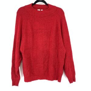 GAP Pullover Crew Neck Sweater Womens Size Medium Tall Red Marled Ribbed Knit